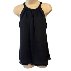 New York & Company Black Sleeveless Sheer Top Ties at‎ Back Small Pre-owned